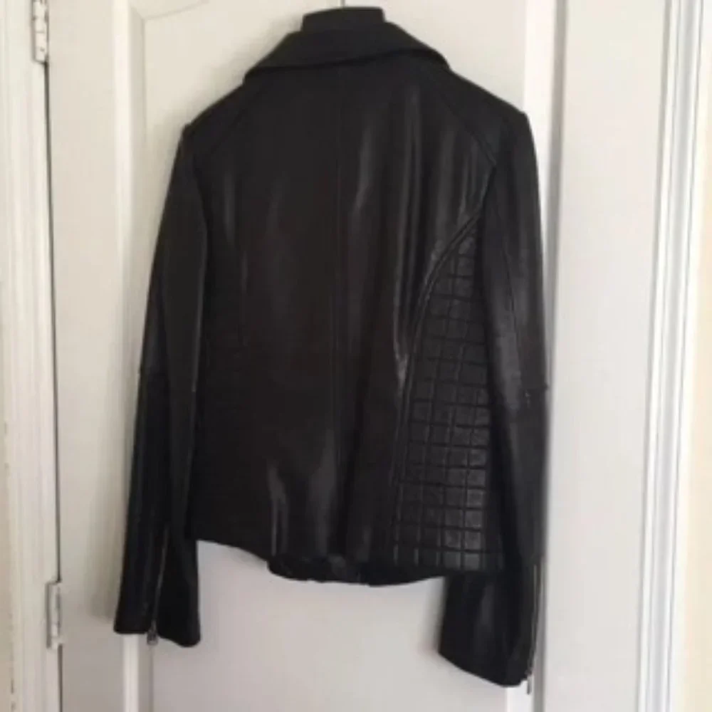 VIA SPIGA Black Leather Motorcycle Jacket - Picture 2 of 6
